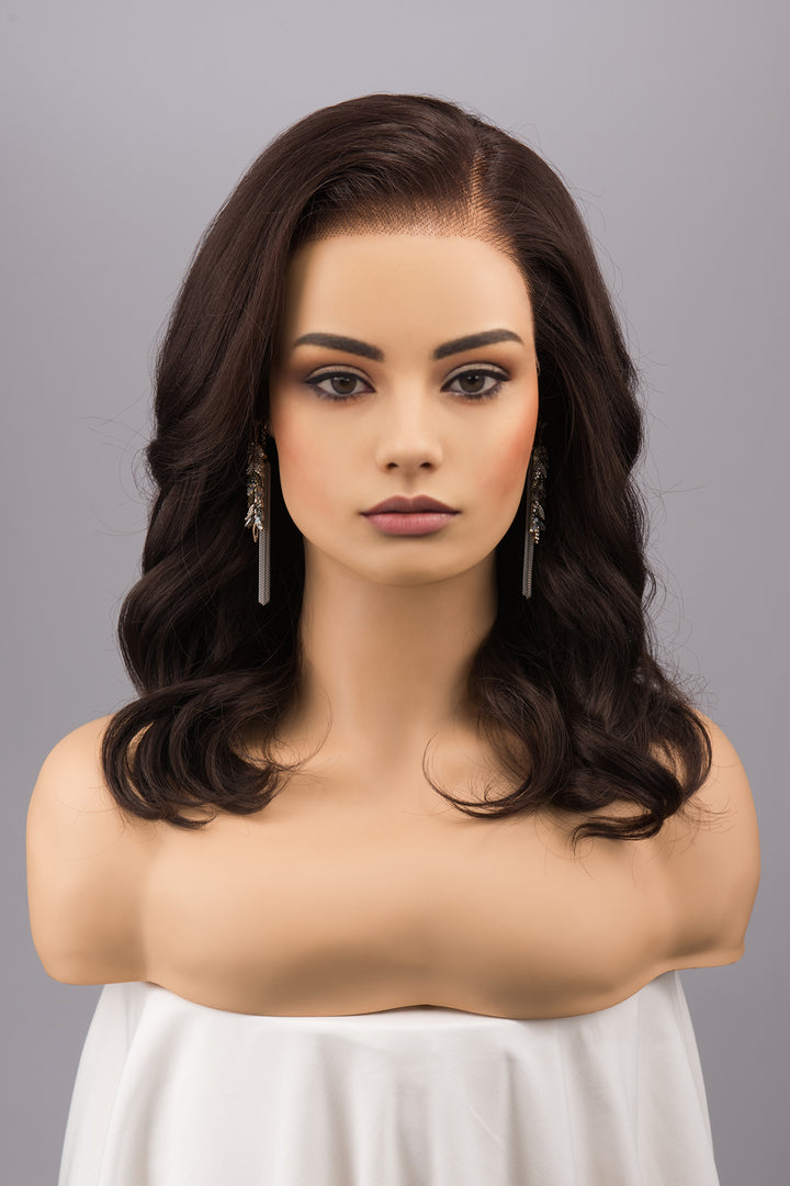 Dark Brown Brunette Wavy Lace Top Synthetic Wig Erica