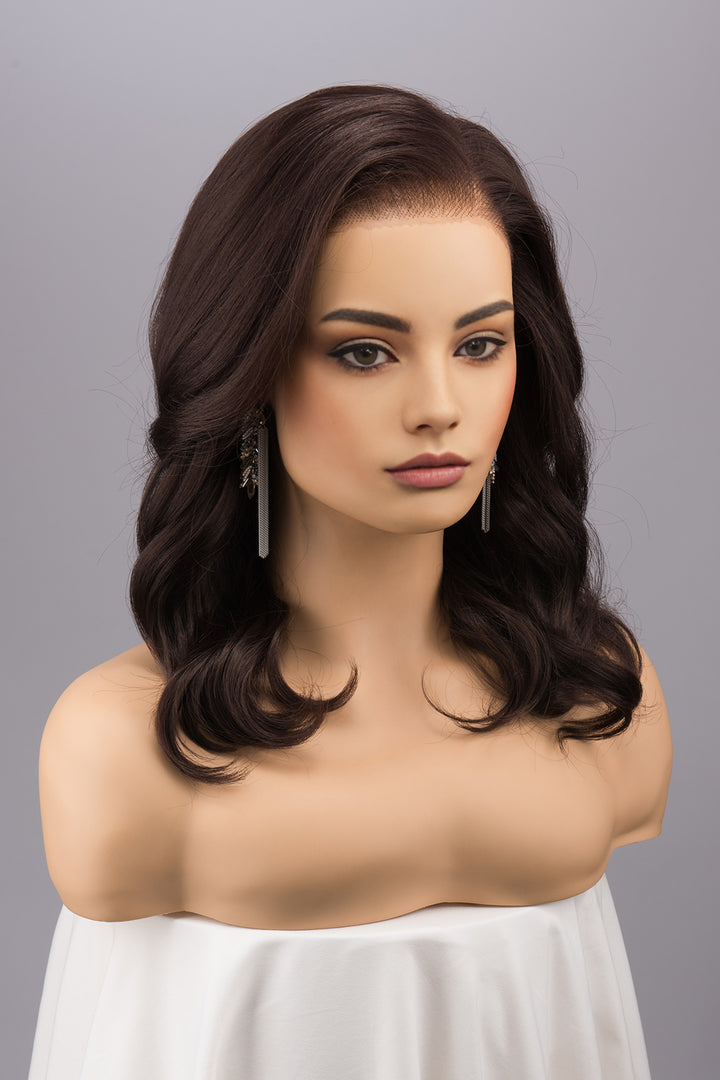 Dark Brown Brunette Wavy Lace Top Synthetic Wig Erica