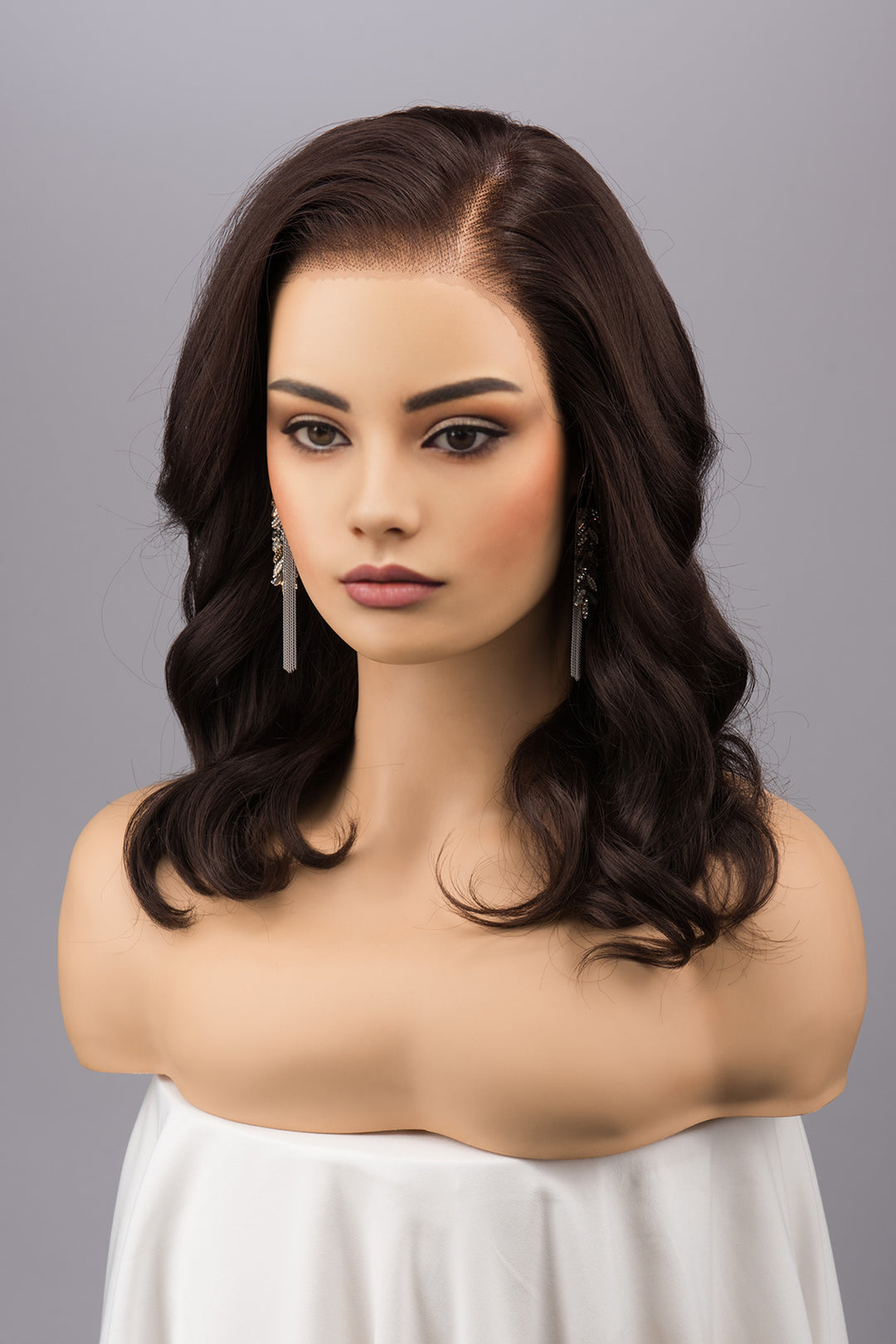 Dark Brown Brunette Wavy Lace Top Synthetic Wig Erica