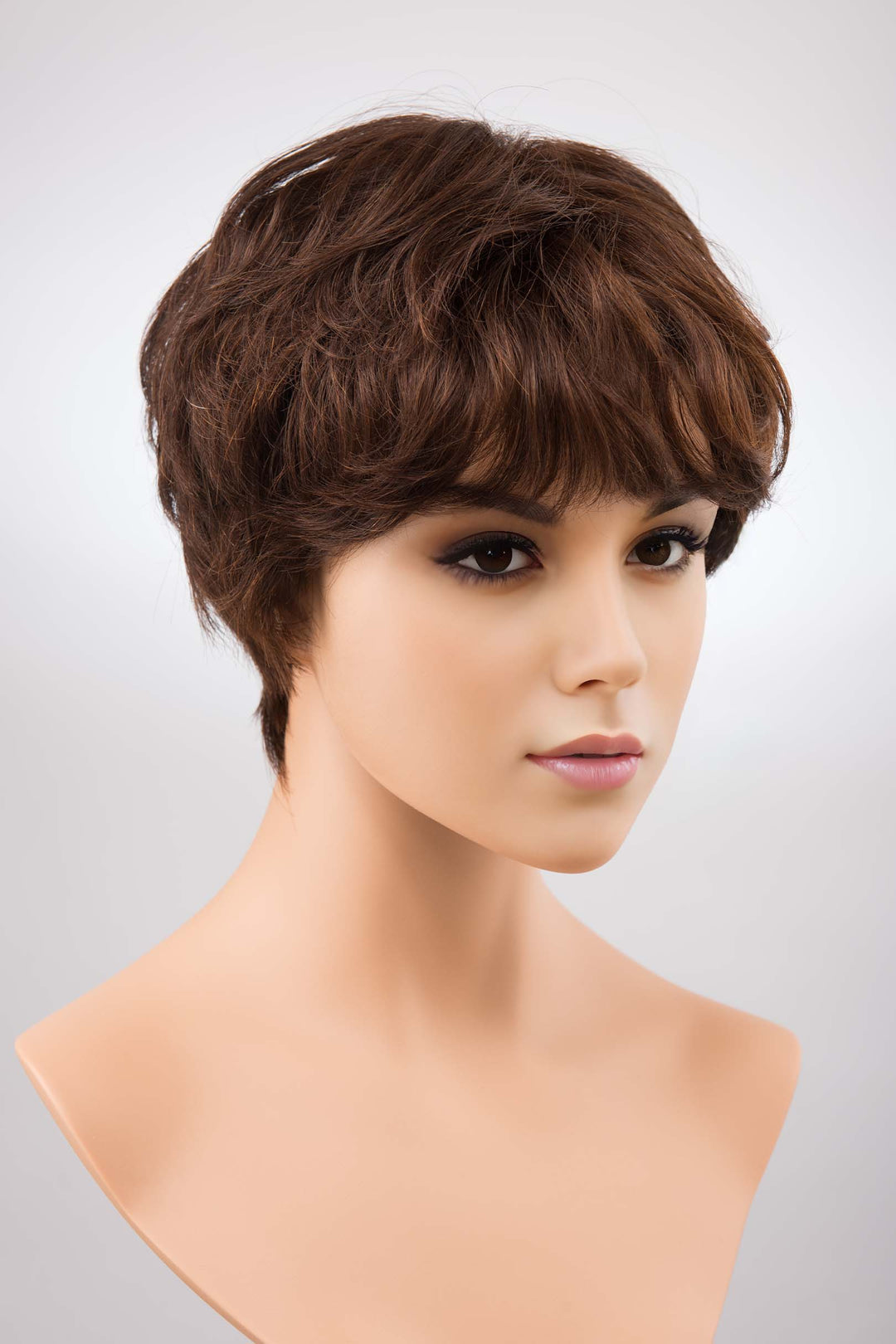 Short 9 inches natural brown Human Hair Wavy Wig Holly