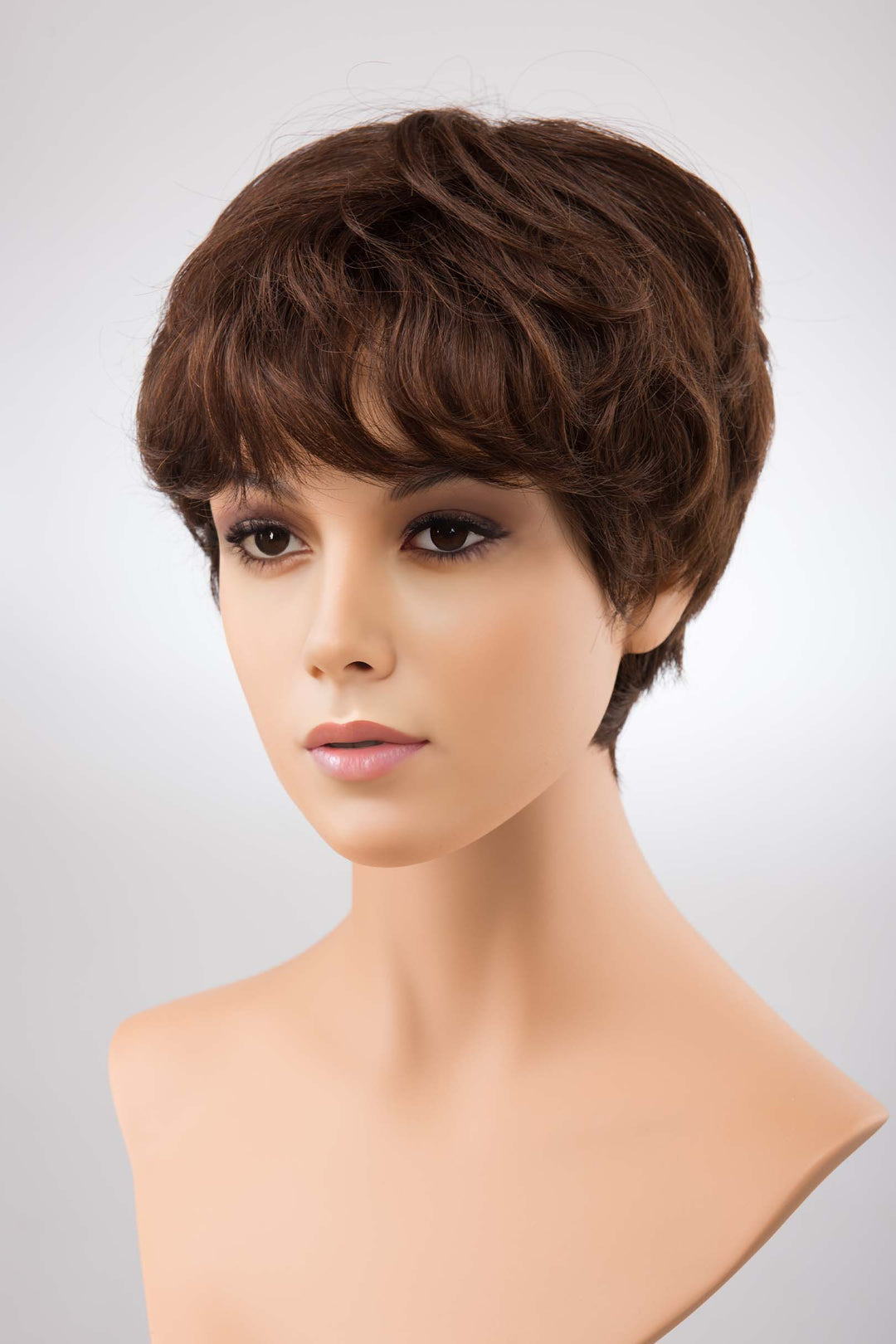 Short 9 inches natural brown Human Hair Wavy Wig Holly