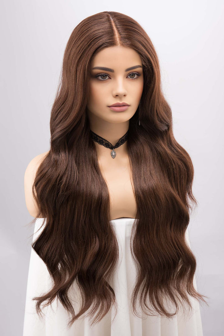 Chocolate Brown Wavy Lace Front Synthetic Wig Malani