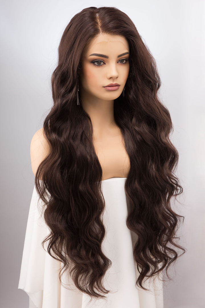 Brunette Wavy Lace Top Synthetic Wig Margaret