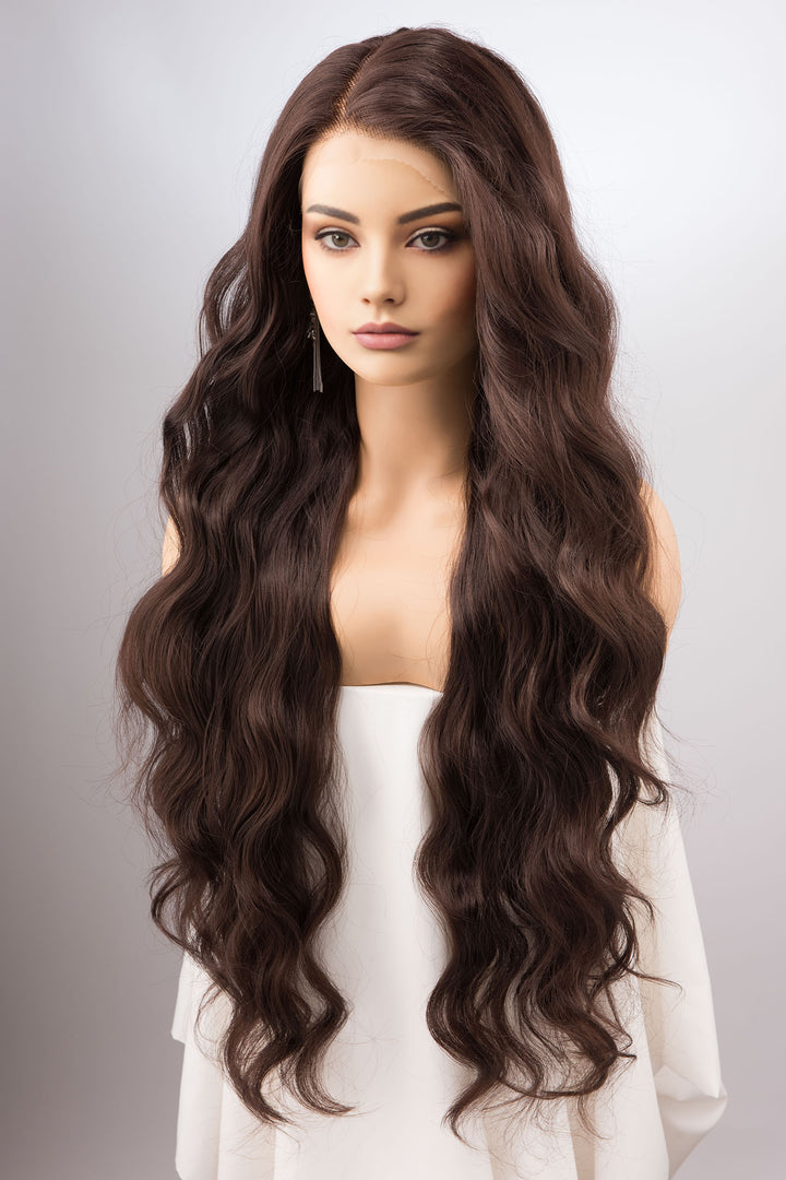 Brunette Wavy Lace Top Synthetic Wig Margaret