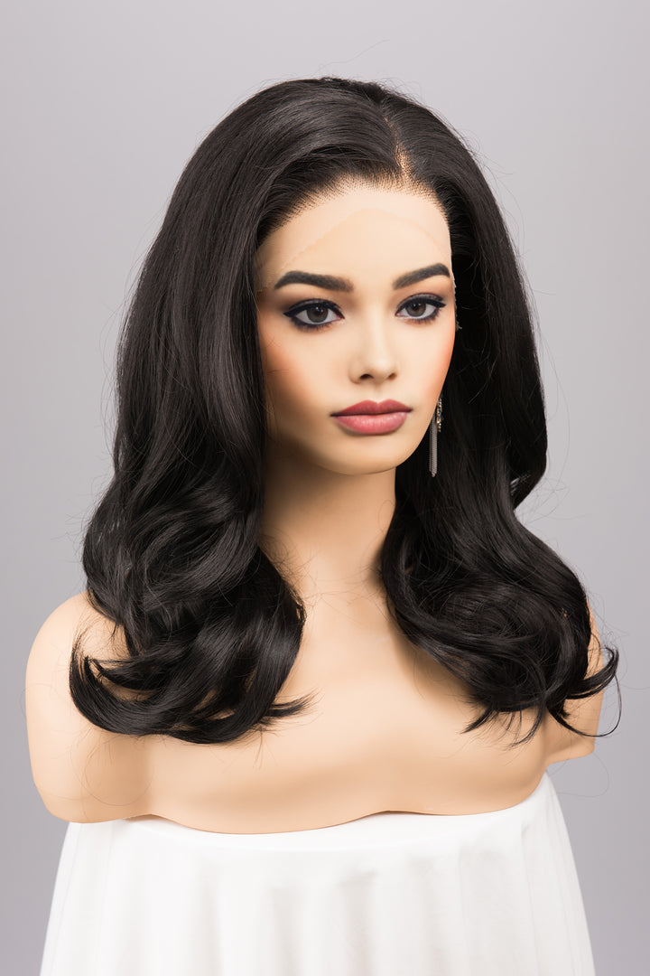 Natural Black Wavy Lace Top Synthetic Wig Maxine