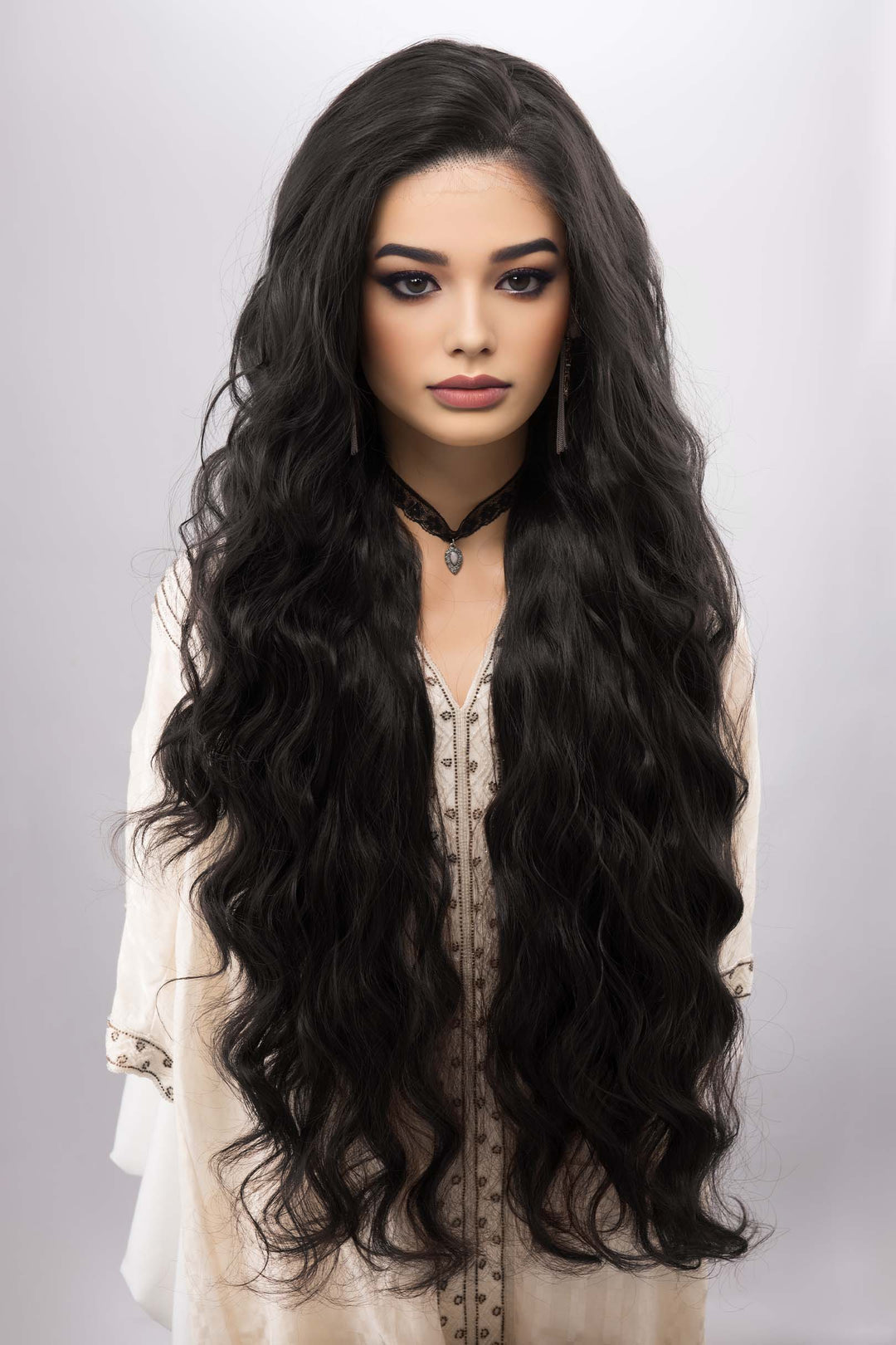 Natural Black Curly Lace Top Synthetic Wig Maxwell