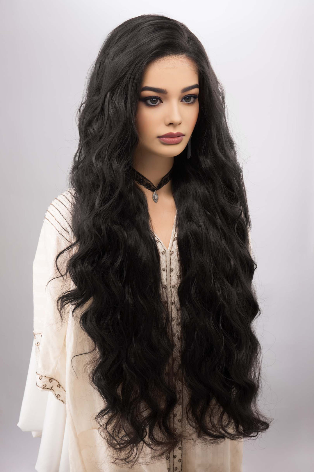 Natural Black Curly Lace Top Synthetic Wig Maxwell