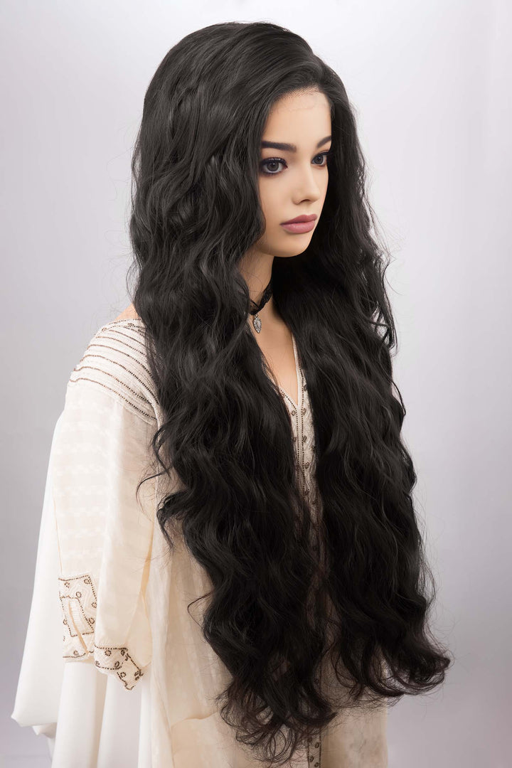 Natural Black Curly Lace Top Synthetic Wig Maxwell