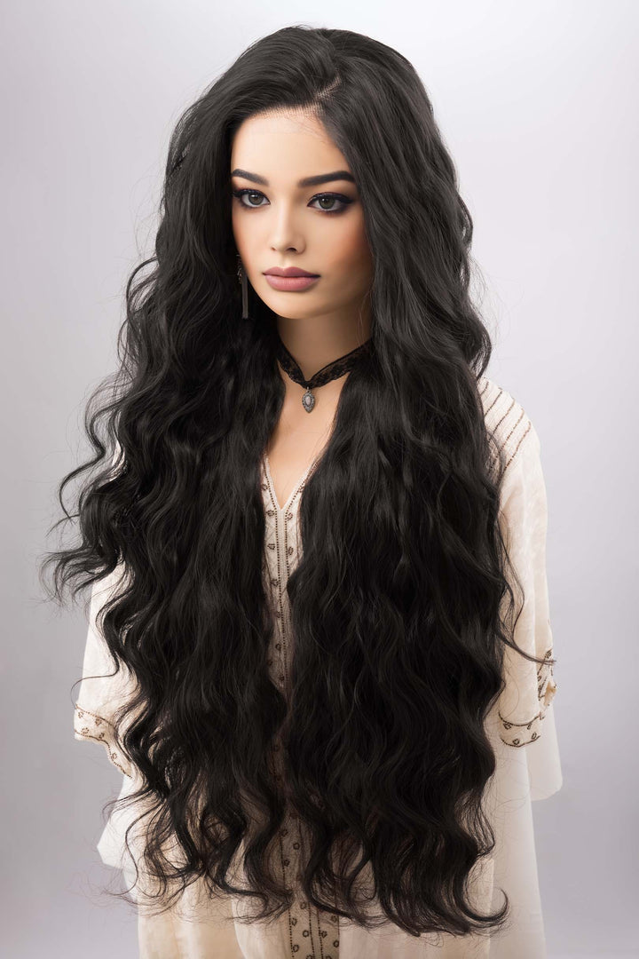 Natural Black Curly Lace Top Synthetic Wig Maxwell