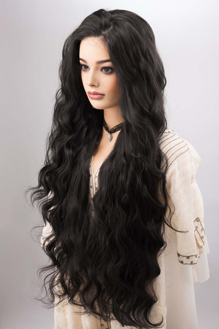 Natural Black Curly Lace Top Synthetic Wig Maxwell