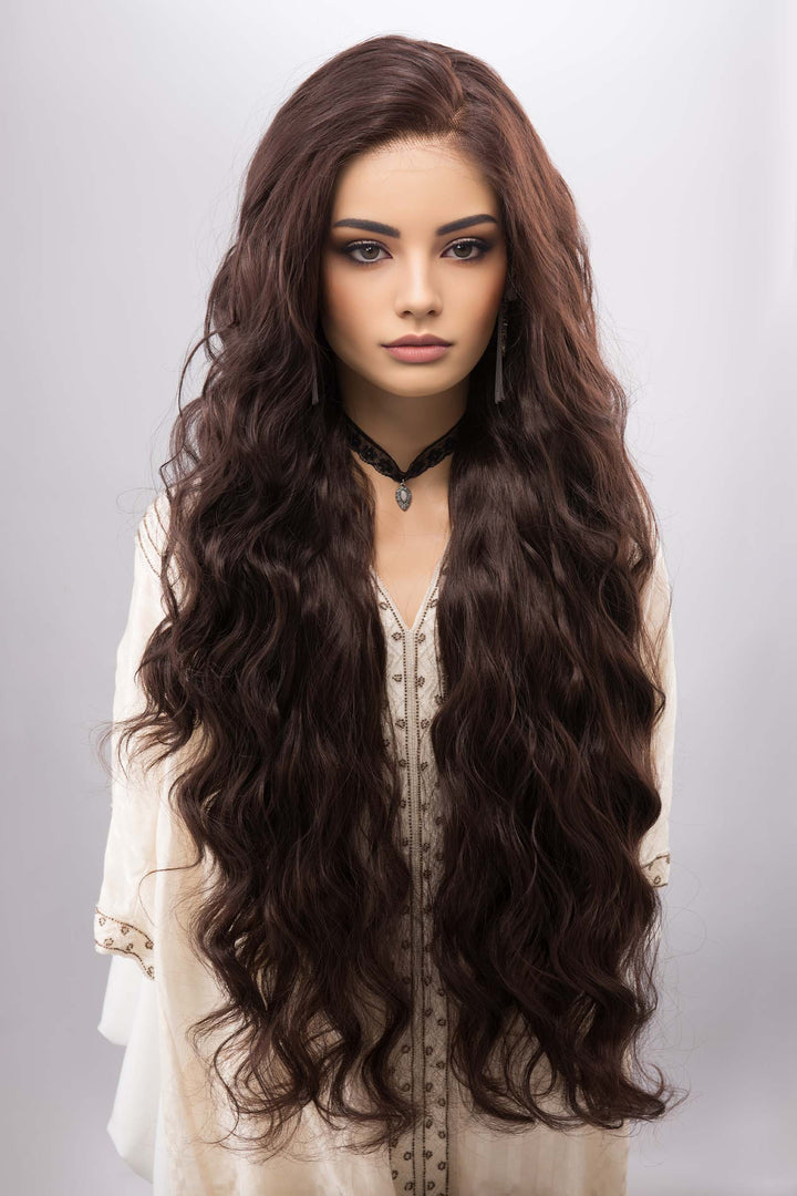 Chocolate Brown Curly Lace Top Synthetic Wig Monica