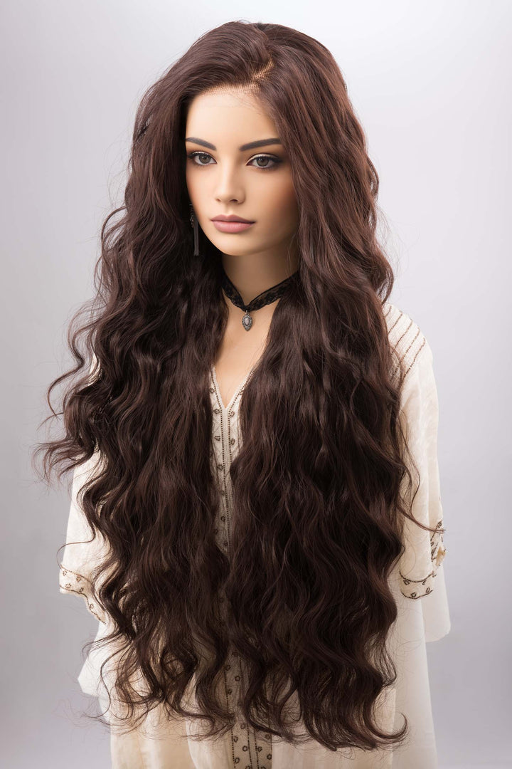 Chocolate Brown Curly Lace Top Synthetic Wig Monica