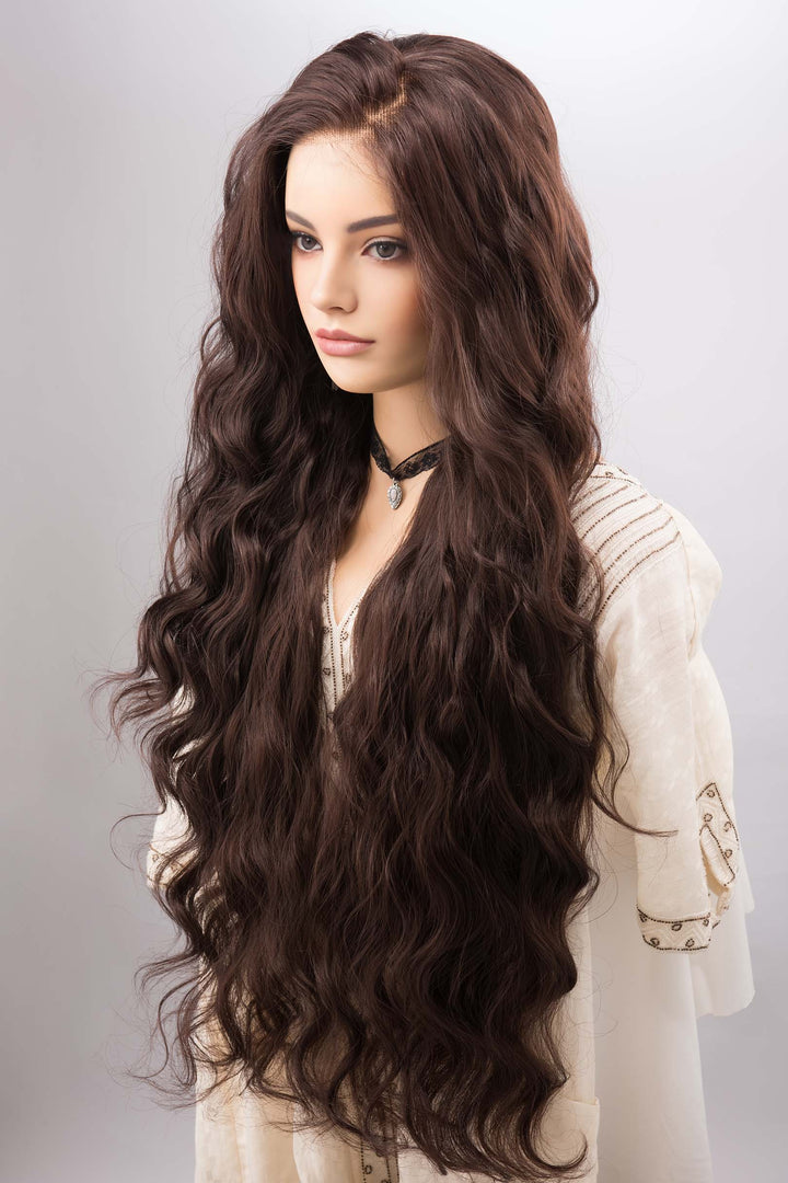 Chocolate Brown Curly Lace Top Synthetic Wig Monica