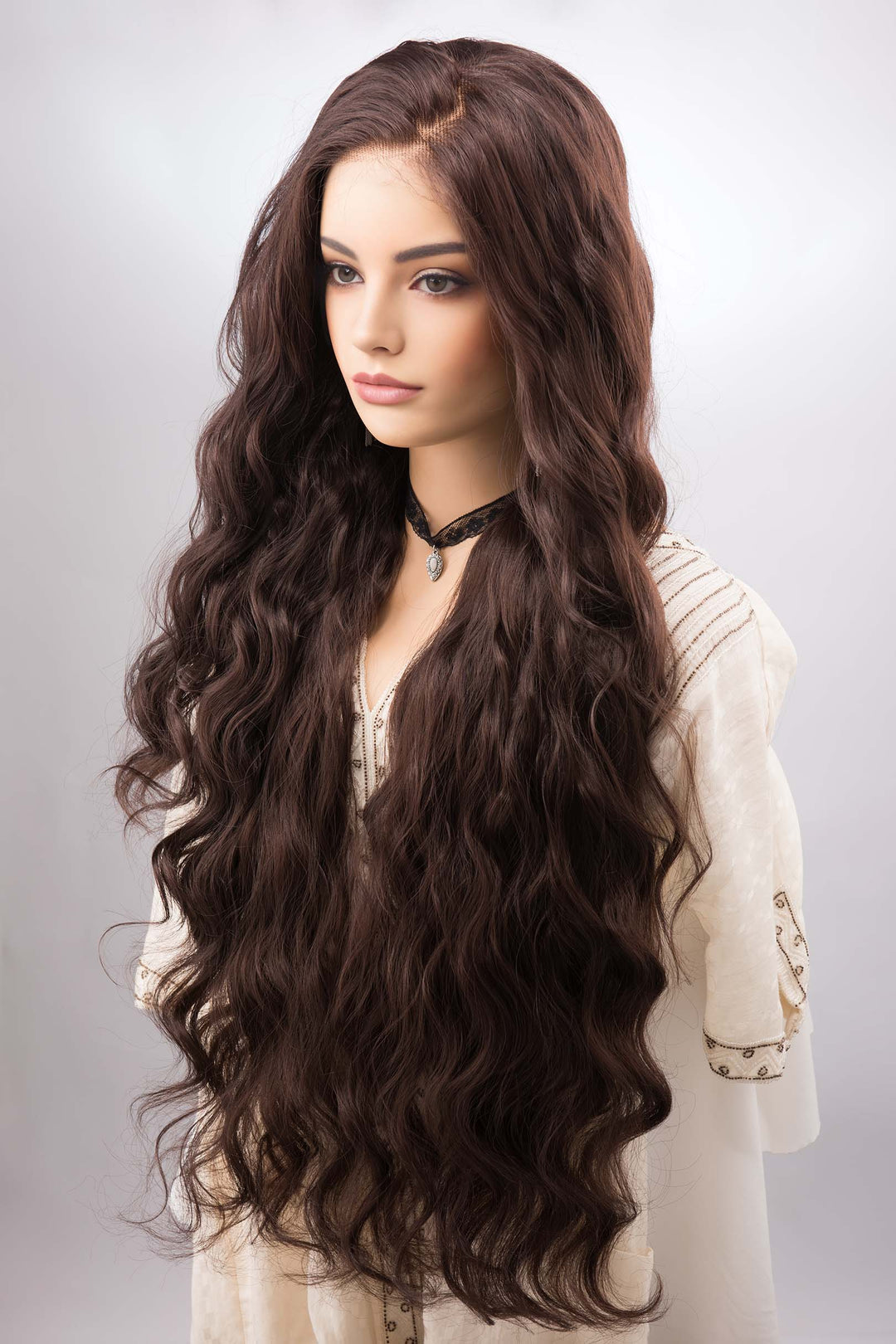 Chocolate Brown Curly Lace Top Synthetic Wig Monica