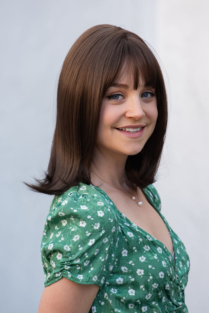 Ash Brown Straight Synthetic Bob Wig with Bangs Reese