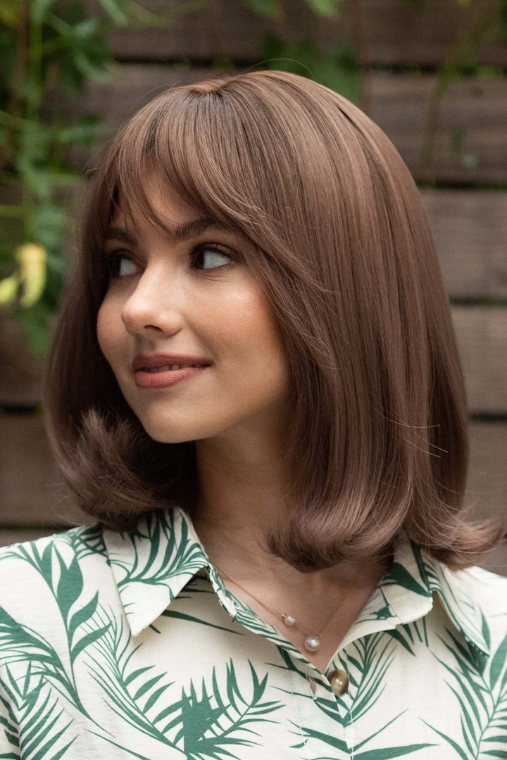 Brown Ombre Straight Bob Synthetic Wig with Bangs Ava