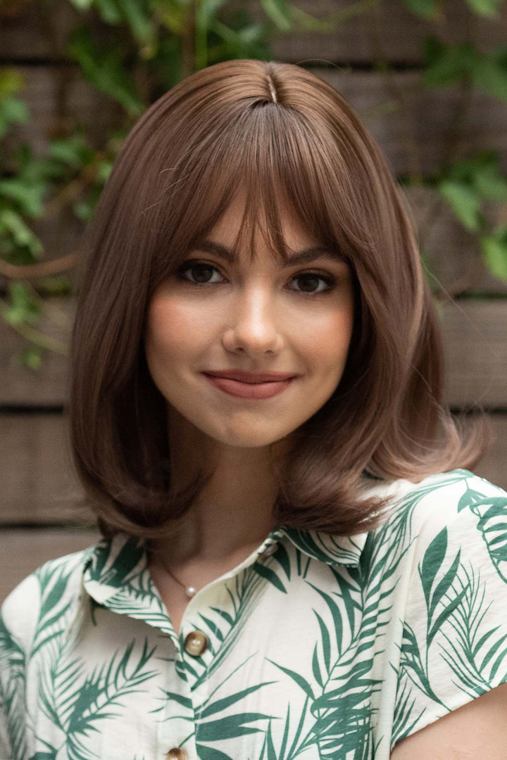 Brown Ombre Straight Bob Synthetic Wig with Bangs Ava