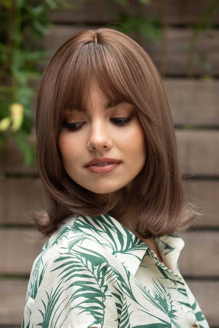 Brown Ombre Straight Bob Synthetic Wig with Bangs Ava