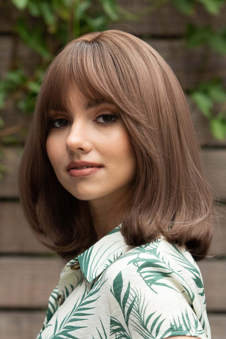 Brown Ombre Straight Bob Synthetic Wig with Bangs Ava