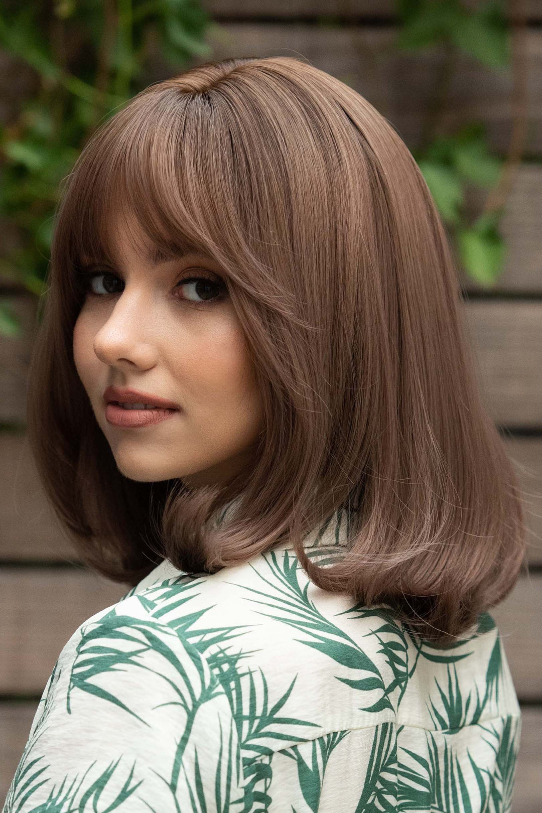 Brown Ombre Straight Bob Synthetic Wig with Bangs Ava