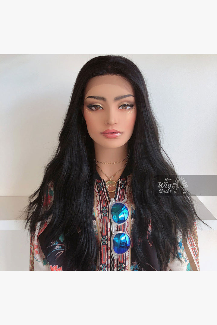 Jet Black Wavy Lace Front Synthetic Wig Bailey