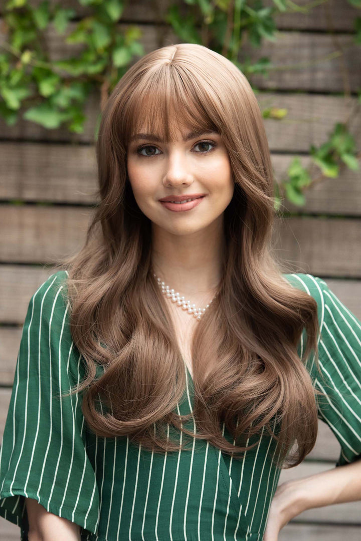 Chestnut Brown Wavy Synthetic Wig with Bangs Sadie