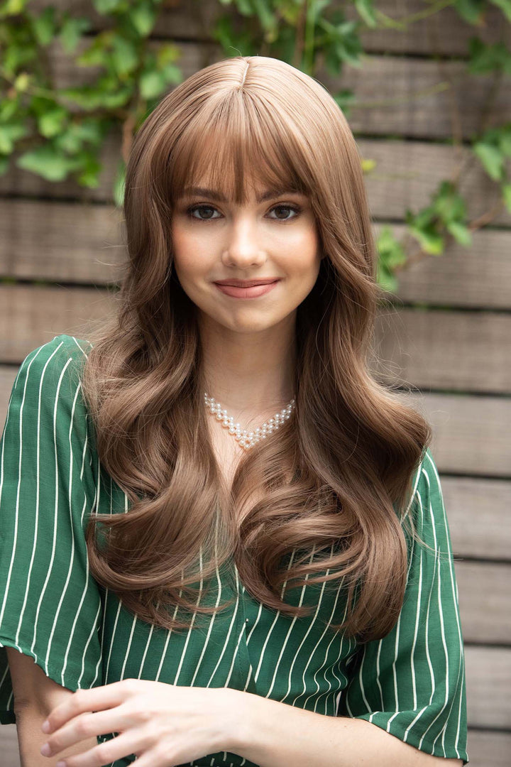 Chestnut Brown Wavy Synthetic Wig with Bangs Sadie