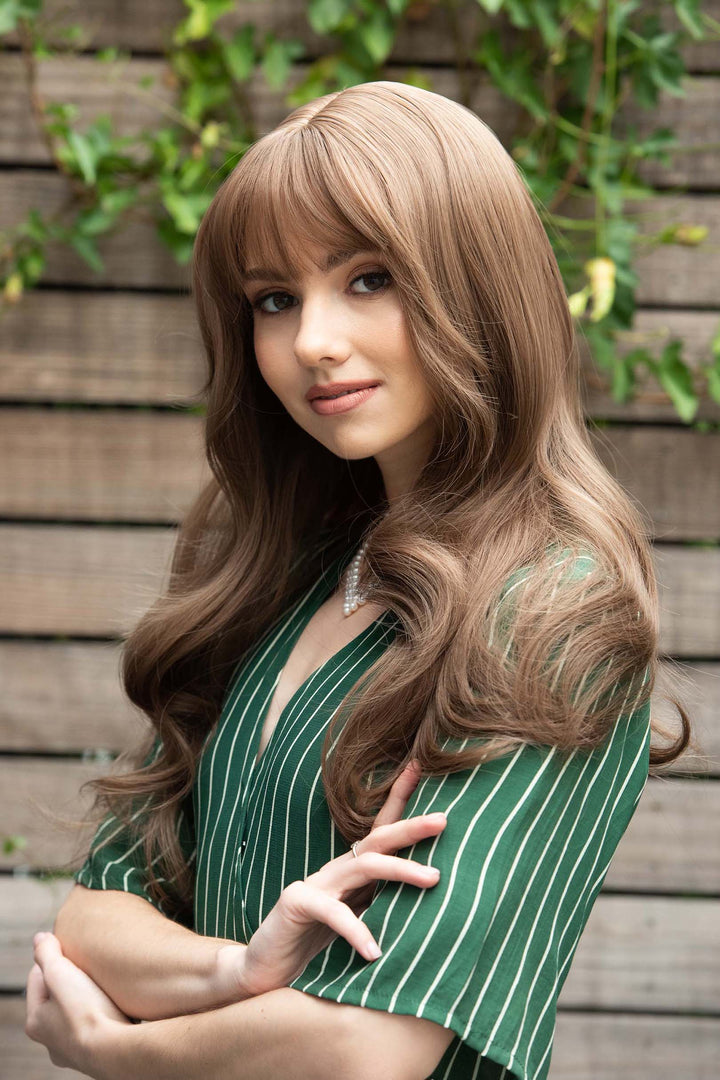 Chestnut Brown Wavy Synthetic Wig with Bangs Sadie