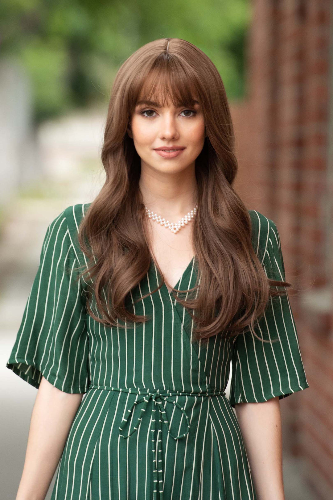 Chestnut Brown Wavy Synthetic Wig with Bangs Sadie