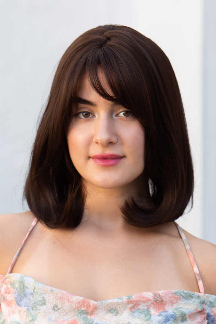 Dark Brown Straight Synthetic Bob Wig with Bangs Zara