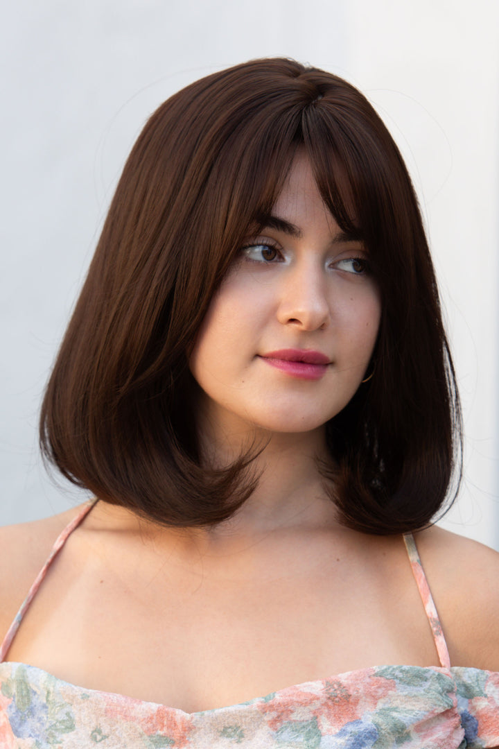 Dark Brown Straight Synthetic Bob Wig with Bangs Zara