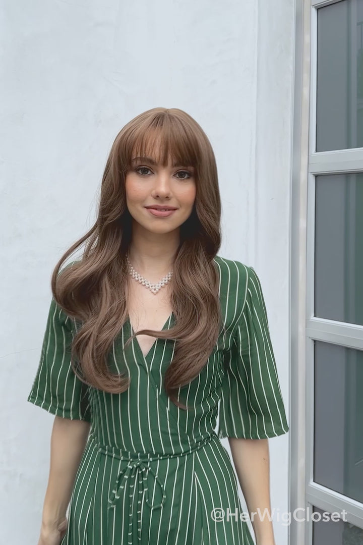 Chestnut Brown Wavy Synthetic Wig with Bangs Sadie